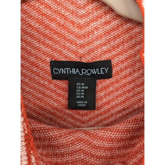 Cynthia Rowley Striped Sweater Medium Orange White Classy Mock Neck Oversize - Picture 7 of 11